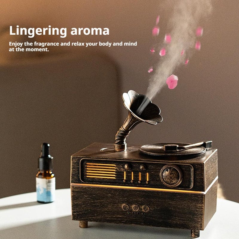 Retro Gramophone Humidifier - 160ML Large Capacity, 7 Color LED Night Light with Remote Control, Auto-Off, Ultra Quiet for Bedroom Office Desk  (Black with Bluetooth) - Image 2